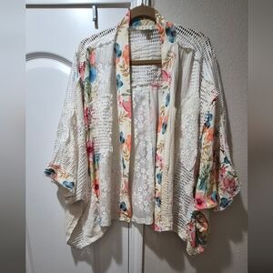 POL Patchwork Lace Floral Kimono Cardigan, Boho Cottagecore Oversized Small NWOT